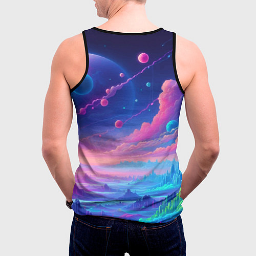 Мужская майка без рукавов Fantastic space landscape - neon glow / 3D-Черный – фото 4
