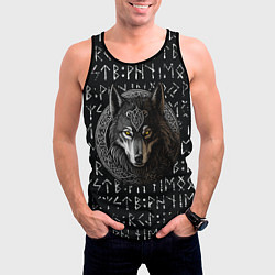 Майка-безрукавка мужская Волк воин в орнаменте полустёртых рун, цвет: 3D-черный — фото 2