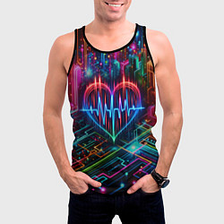 Майка-безрукавка мужская Неоновое сердце - кардиограмма, цвет: 3D-черный — фото 2