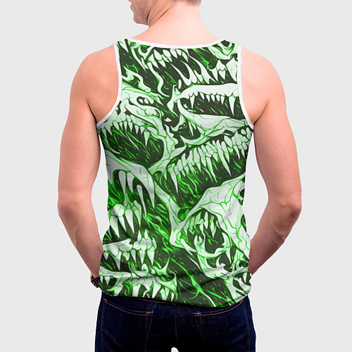 Мужская майка без рукавов Белые клыки на зелёном фоне / 3D-Белый – фото 4