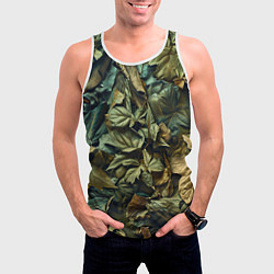 Майка-безрукавка мужская Реалистичный камуфляж из листьев, цвет: 3D-белый — фото 2