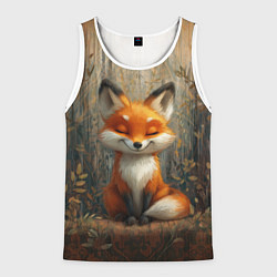 Майка-безрукавка мужская Милый и довольный лисёнок, цвет: 3D-белый