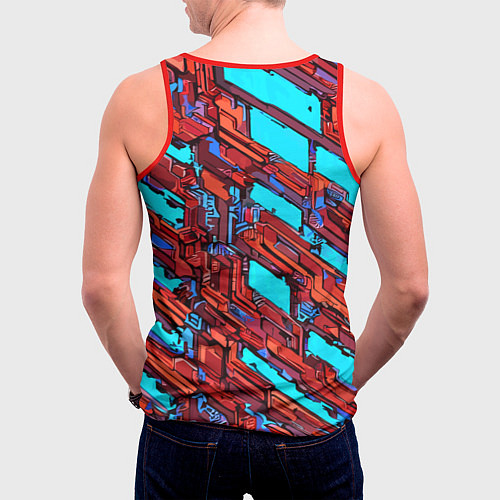 Мужская майка без рукавов Красные фрагменты на голубом фоне / 3D-Красный – фото 4