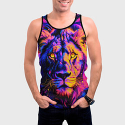 Майка-безрукавка мужская Неоновый лев в джунглях, цвет: 3D-черный — фото 2