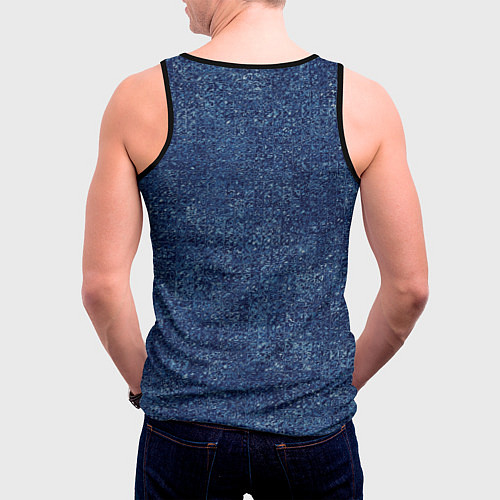 Мужская майка без рукавов Текстура тёмно-синий мелкие квадраты / 3D-Черный – фото 4
