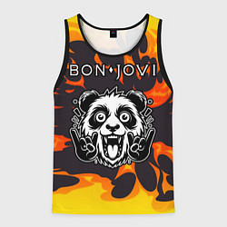 Майка-безрукавка мужская Bon Jovi рок панда и огонь, цвет: 3D-черный