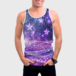 Майка-безрукавка мужская Абстрактные звезды в фиолетовых искрах, цвет: 3D-белый — фото 2