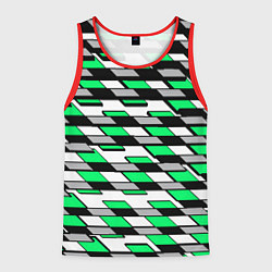 Майка-безрукавка мужская Зелёные четырёхугольники на белом фоне, цвет: 3D-красный