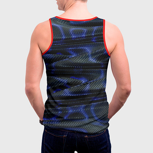 Мужская майка без рукавов Темно синие карбоновые волны / 3D-Красный – фото 4