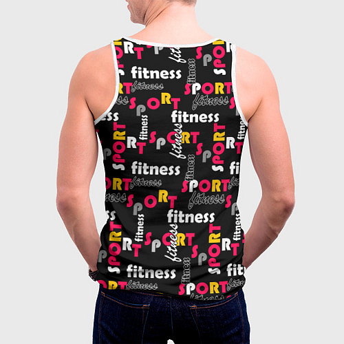 Мужская майка без рукавов Спортивный узор желтый красный черный / 3D-Белый – фото 4