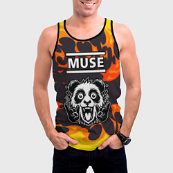 Майка-безрукавка мужская Muse рок панда и огонь, цвет: 3D-черный — фото 2
