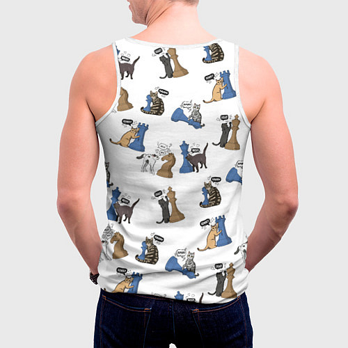 Мужская майка без рукавов Котики и шахматы белый / 3D-Белый – фото 4