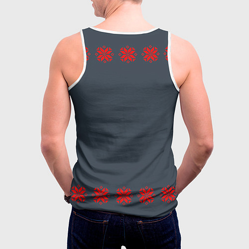 Мужская майка без рукавов Этно - темный / 3D-Белый – фото 4