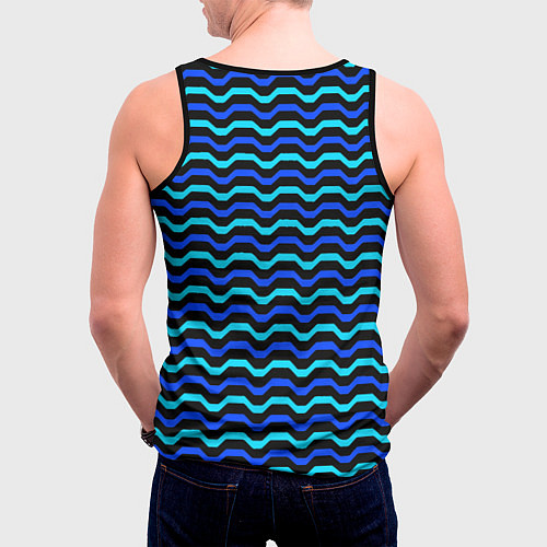 Мужская майка без рукавов Синие и голубые полосы на чёрном фоне / 3D-Черный – фото 4
