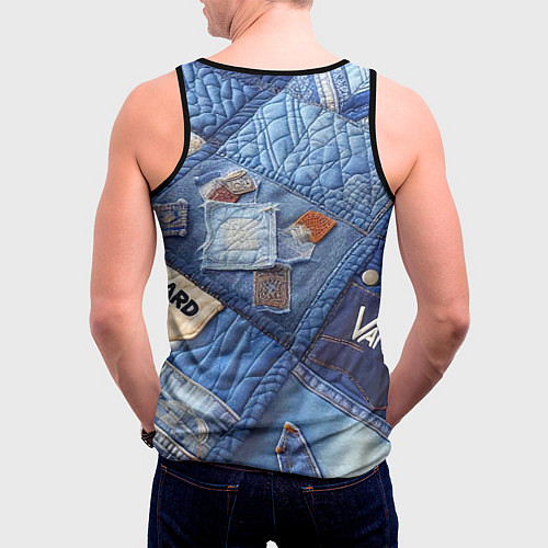 Мужская майка без рукавов Vanguard jeans patchwork - ai art / 3D-Черный – фото 4