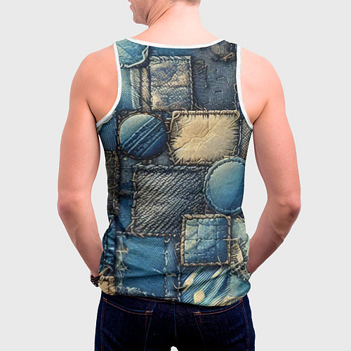 Мужская майка без рукавов Denim patchwork - ai art / 3D-Белый – фото 4