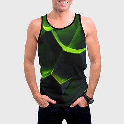 Майка-безрукавка мужская Green neon abstract geometry, цвет: 3D-черный — фото 2