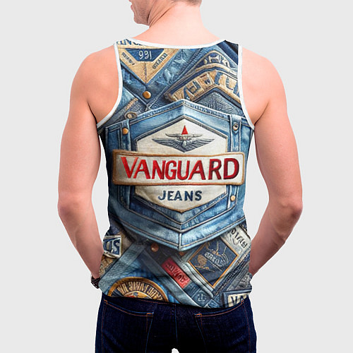 Мужская майка без рукавов Vanguard denim patchwork - ai art / 3D-Белый – фото 4