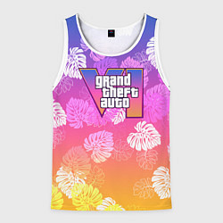 Майка-безрукавка мужская Grand Theft Auto VI - пальмы, цвет: 3D-белый