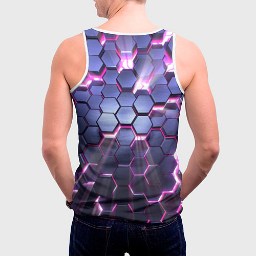 Мужская майка без рукавов Плиты с сиреневым неоновым свечением / 3D-Белый – фото 4