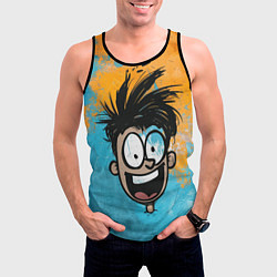 Майка-безрукавка мужская Красочный человечек веселым лицом, цвет: 3D-черный — фото 2
