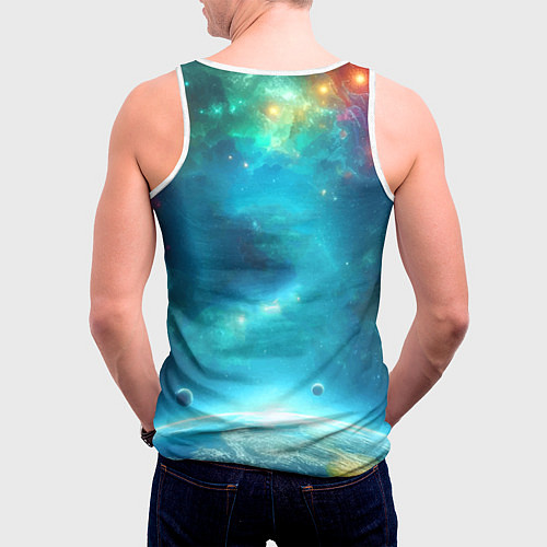 Мужская майка без рукавов Большая белая акула в космическом пространстве / 3D-Белый – фото 4