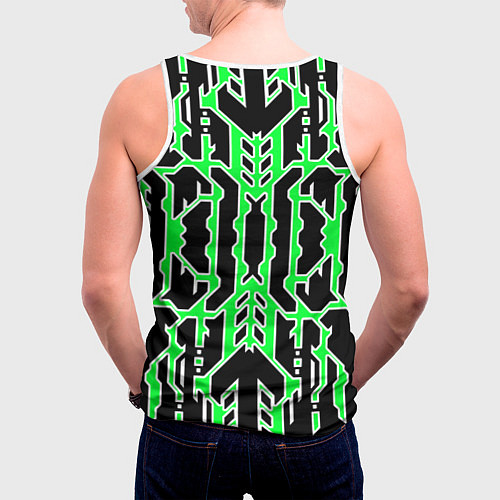 Мужская майка без рукавов Техно зелёные линии с белой обводкой на чёрном фон / 3D-Белый – фото 4