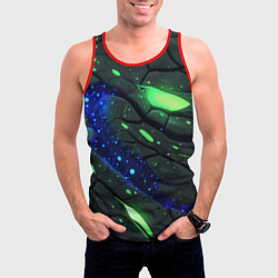 Майка-безрукавка мужская Разлом плит с зеленым свечением, цвет: 3D-красный — фото 2