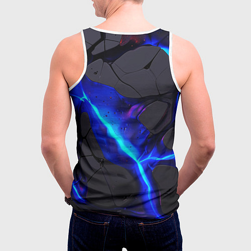 Мужская майка без рукавов Темный синий неон из разлома плит / 3D-Белый – фото 4