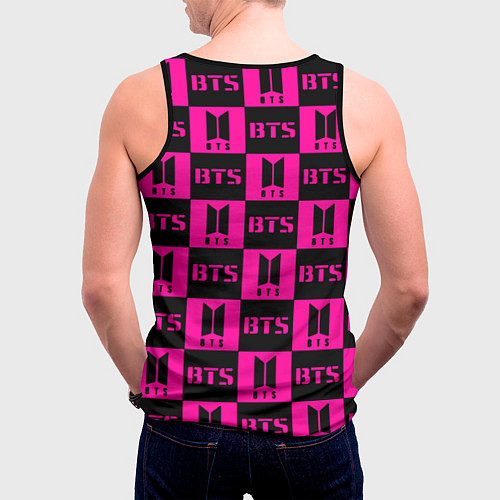 Мужская майка без рукавов BTS pattern pink logo / 3D-Черный – фото 4