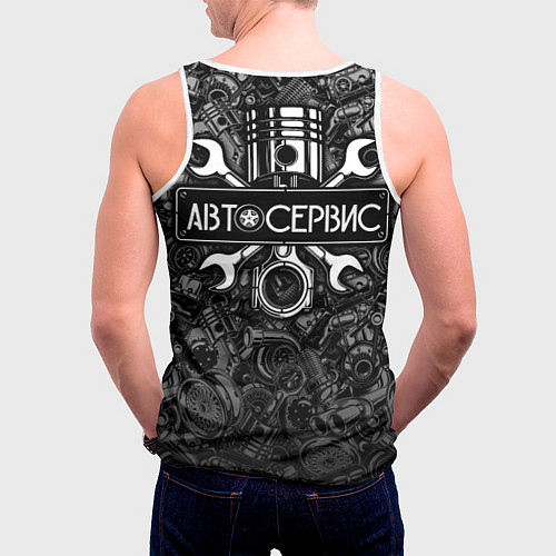 Мужская майка без рукавов Автосервис - автотюнинг / 3D-Белый – фото 4
