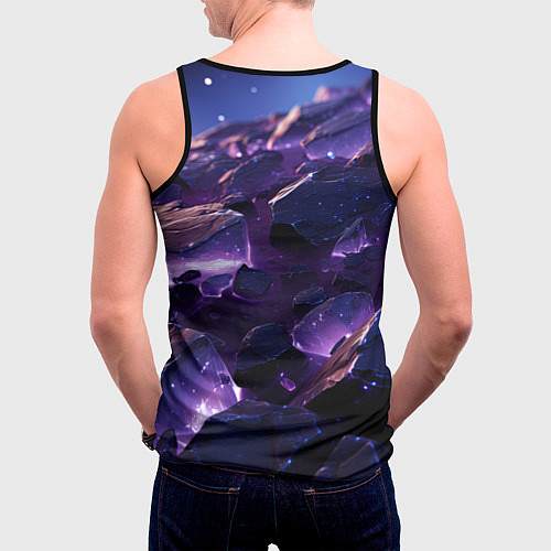 Мужская майка без рукавов Фиолетовые неоновые камни со светом / 3D-Черный – фото 4
