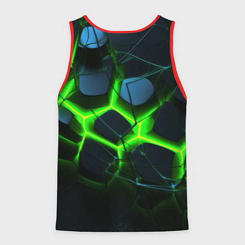 Мужская майка без рукавов Зеленый неон и разлом плит / 3D-Красный – фото 2