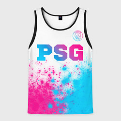 Майка-безрукавка мужская PSG neon gradient style посередине, цвет: 3D-черный