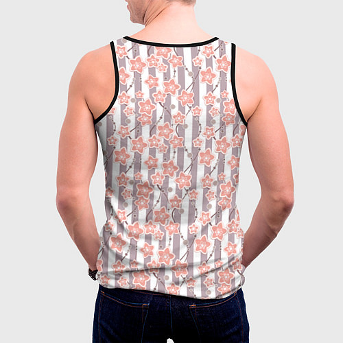 Мужская майка без рукавов Коралловые цветы на полосатом фоне / 3D-Черный – фото 4