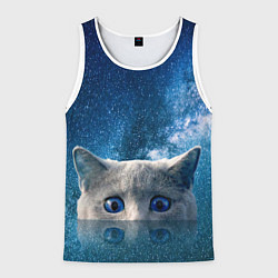 Майка-безрукавка мужская Космический кошак, цвет: 3D-белый