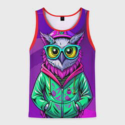 Майка-безрукавка мужская Модная сова на фиолетовом, цвет: 3D-красный