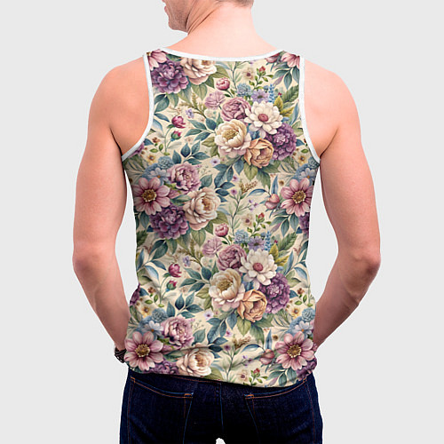 Мужская майка без рукавов Нежные цветочные мотивы паттерны / 3D-Белый – фото 4