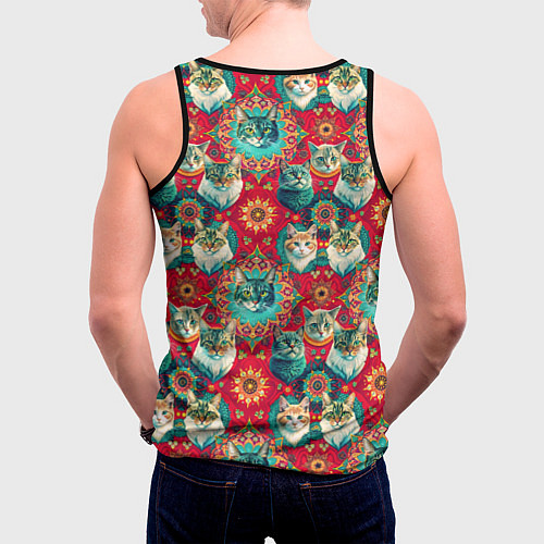 Мужская майка без рукавов Мандала с кошачьим орнаментом / 3D-Черный – фото 4
