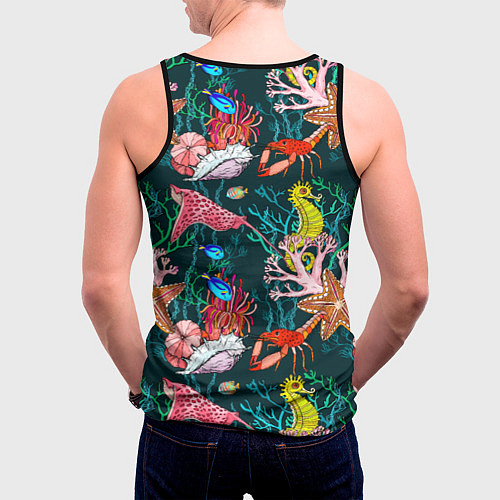 Мужская майка без рукавов Морская жизнь под водой - паттерн с звёздами и кон / 3D-Черный – фото 4