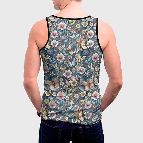 Мужская майка без рукавов Летний узор с цветами и бабочками / 3D-Черный – фото 4