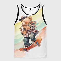 Мужская майка без рукавов Медведь на скейте с букетом цветов