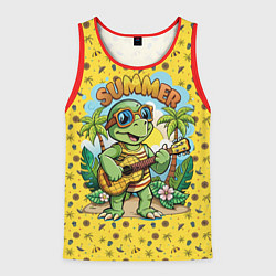 Мужская майка без рукавов Черепаха с гитарой на острове