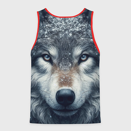Мужская майка без рукавов Морда волка - взгляд / 3D-Красный – фото 2
