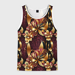 Майка-безрукавка мужская Золотые лилии на красном бархатном фоне, цвет: 3D-белый