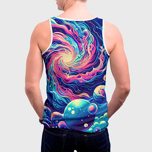 Мужская майка без рукавов Разноцветный бескрайний космос - нейросеть / 3D-Белый – фото 4