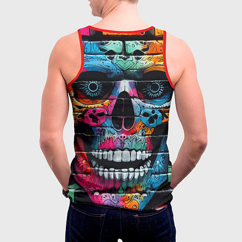 Мужская майка без рукавов Crazy color skull - graffiti / 3D-Красный – фото 4