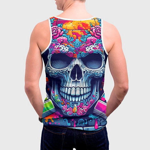 Мужская майка без рукавов Ai art skull - graffiti / 3D-Белый – фото 4