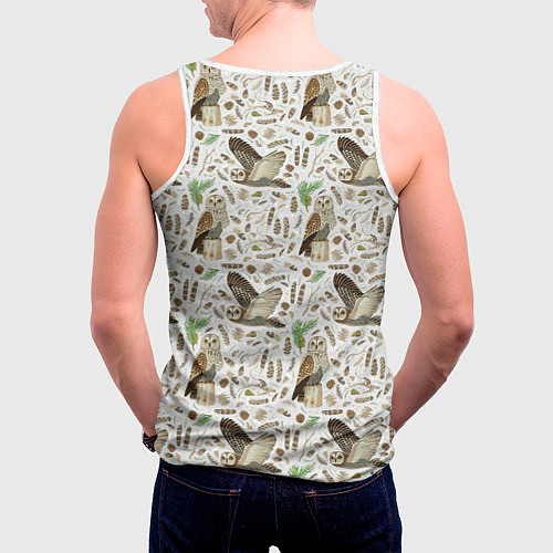 Мужская майка без рукавов Совы и перья / 3D-Белый – фото 4