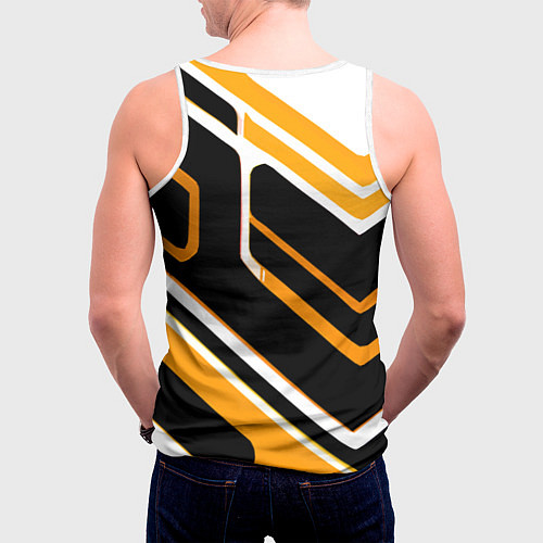 Мужская майка без рукавов Чёрно-жёлтые полосы на белом фоне / 3D-Белый – фото 4